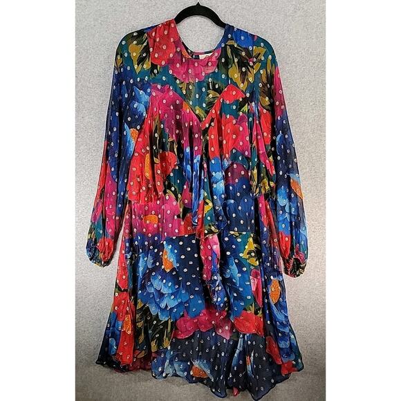 FARM RIO Anthropologie Maxi Bloom Mini Dress Metallic Embroidered‎ Size XS NWT - Picture 1 of 16